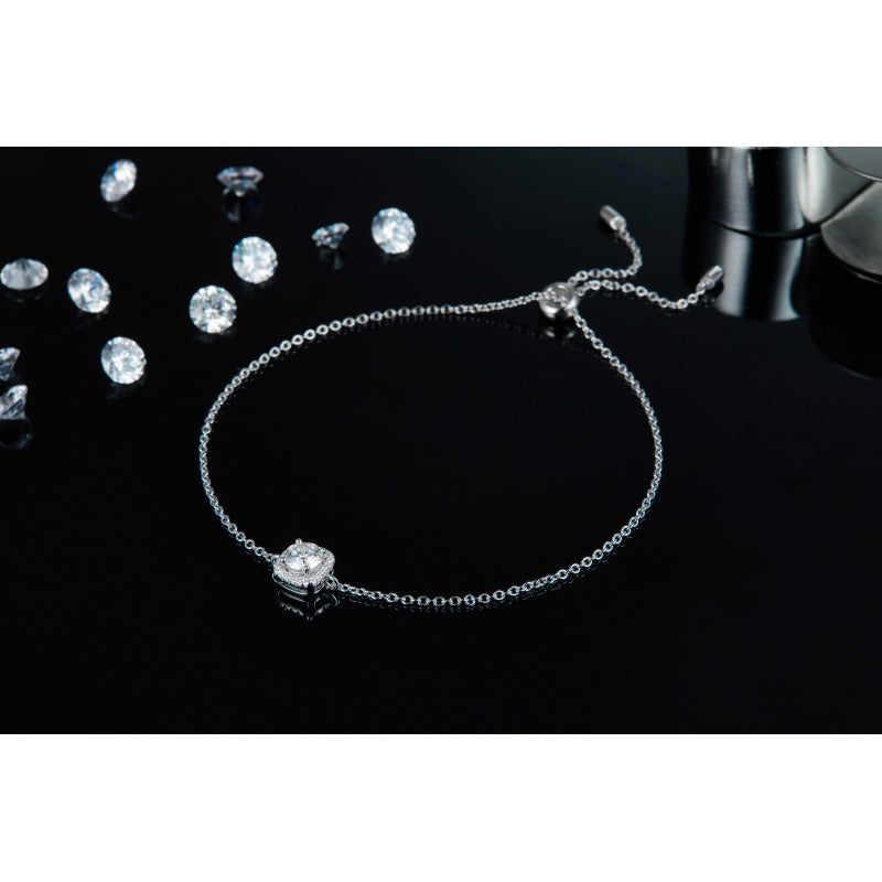 925 Sterling Silver Round Cut CZ Diamond Halo Bracelet