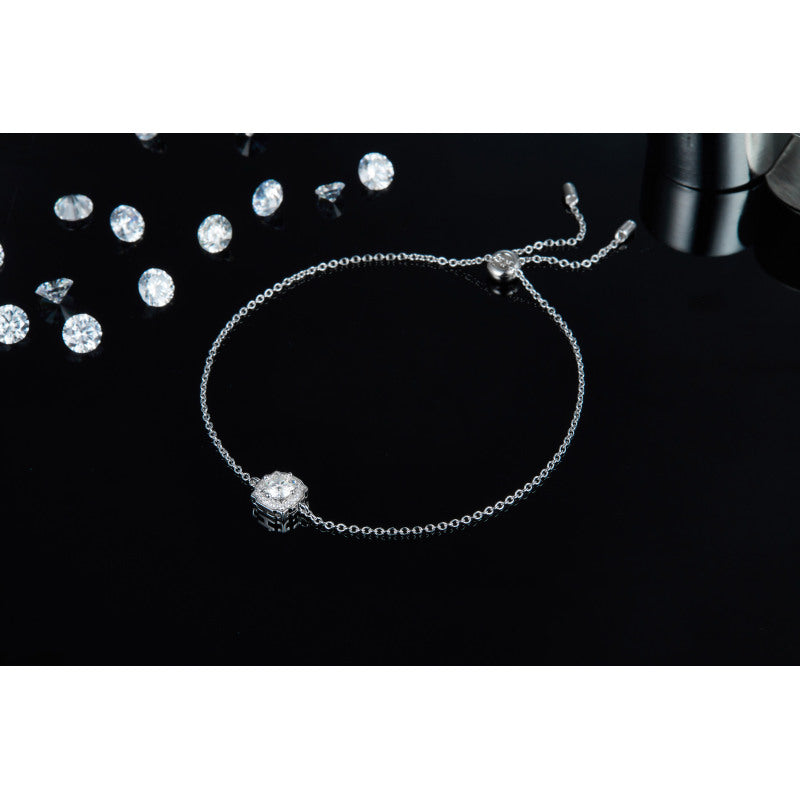 925 Sterling Silver Halo Round Cut CZ Diamond Bracelet