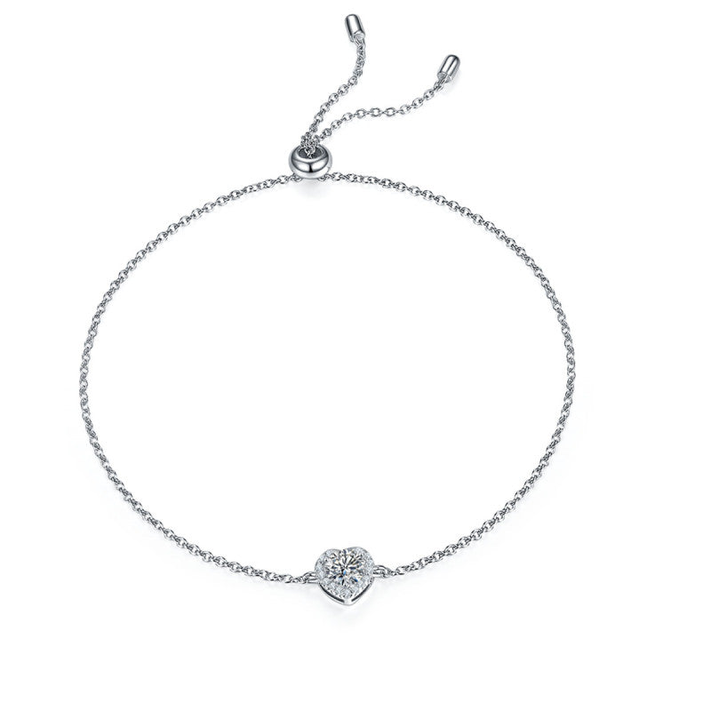 925 Sterling Silver Halo Heart Love Round Cut CZ Diamond Bracelet