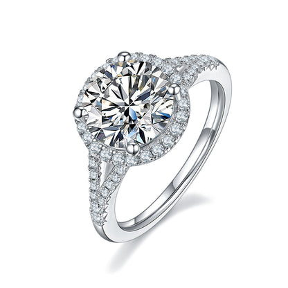 925 Sterling Silver Split Shank Round Cut CZ Halo Ring