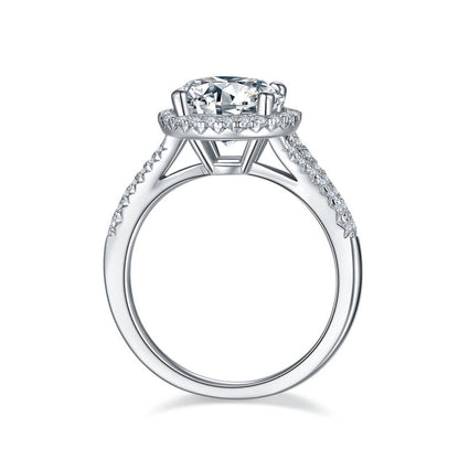 925 Sterling Silver Split Shank Round Cut CZ Halo Ring