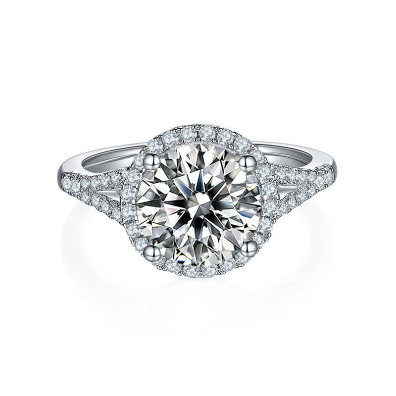 925 Sterling Silver Split Shank Round Cut CZ Halo Ring