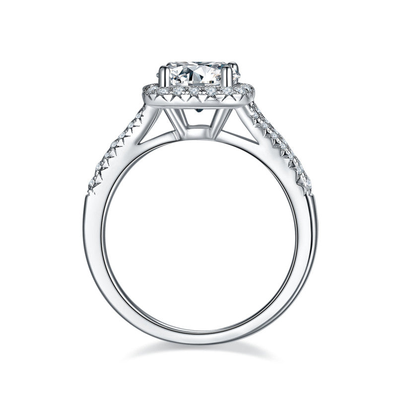 925 Sterling Silver Halo Round Cut Cz Split Shank Ring