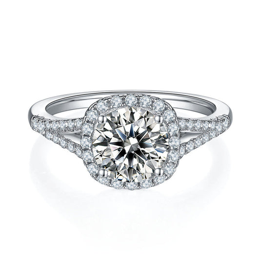 925 Sterling Silver Halo Round Cut Cz Split Shank Ring