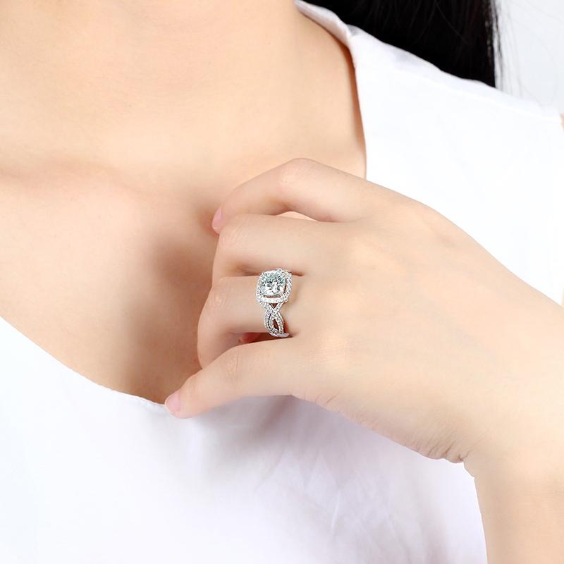 925 Sterling Silver  Cushion Cut CZ Twist Shank Ring for women