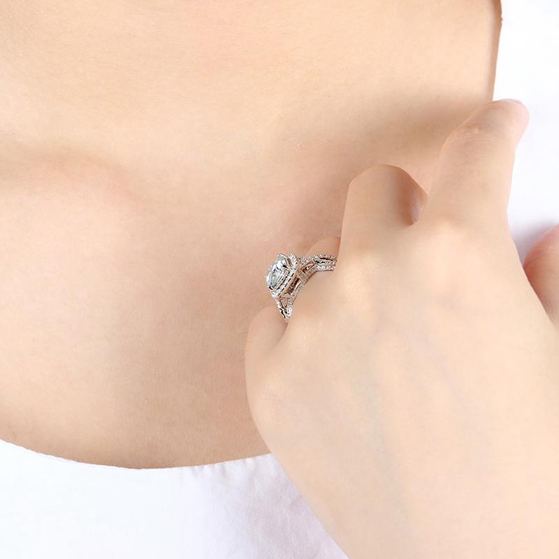 925 Sterling Silver  Cushion Cut CZ Twist Shank Ring for women