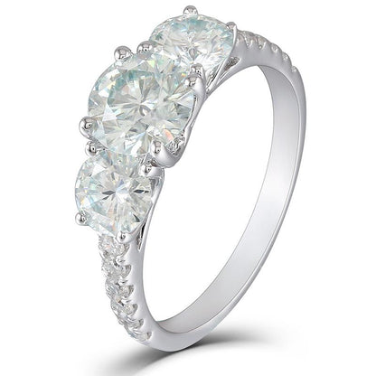 925 Sterling Silver Round Cut Three Stone CZ Ring