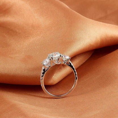 925 Sterling Silver Round Cut Three Stone CZ Ring