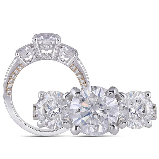 925 Sterling Silver Round Cut CZ Three Stone Ring