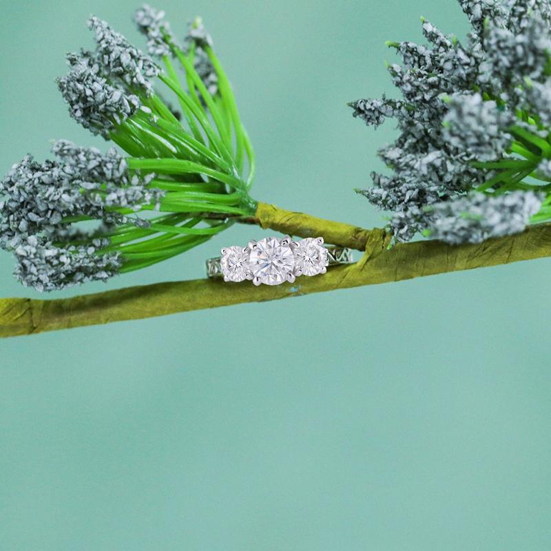 925 Sterling Silver Round Cut CZ Three Stone Ring