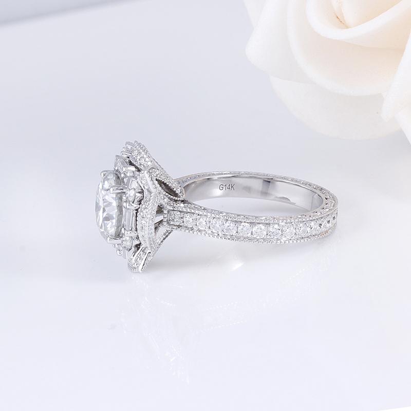 925 Sterling Silver Round Cut Art Deco CZ Engagement Ring