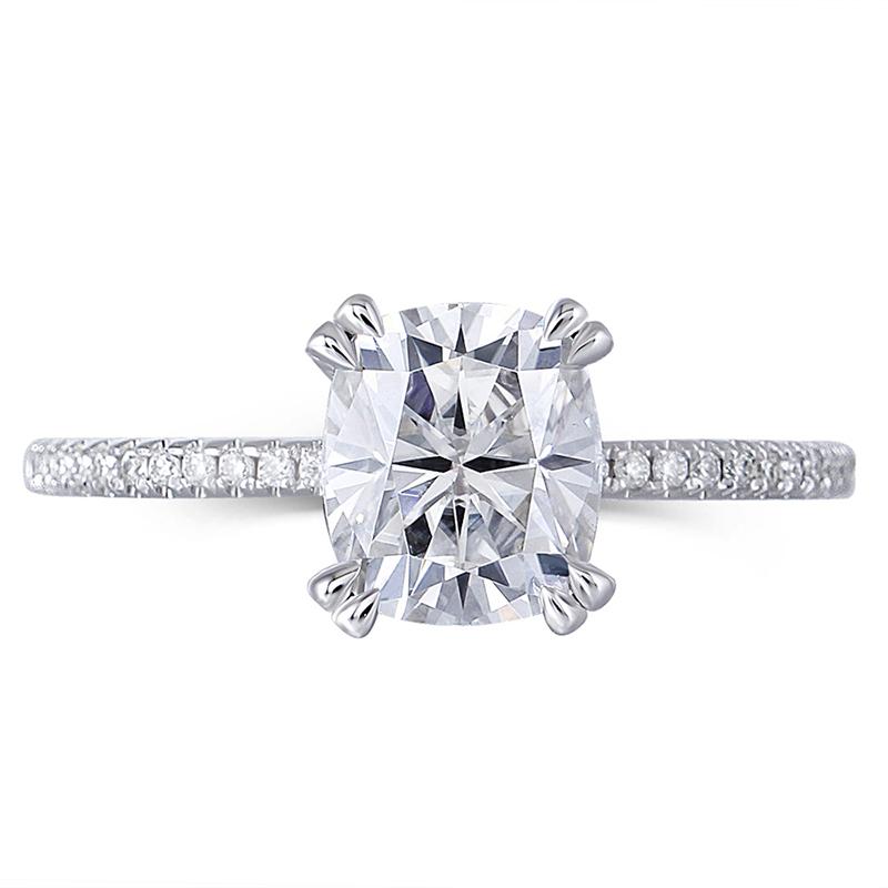 925 Sterling Silver Double Prong Cushion Cut CZ Diamond Classic Ring