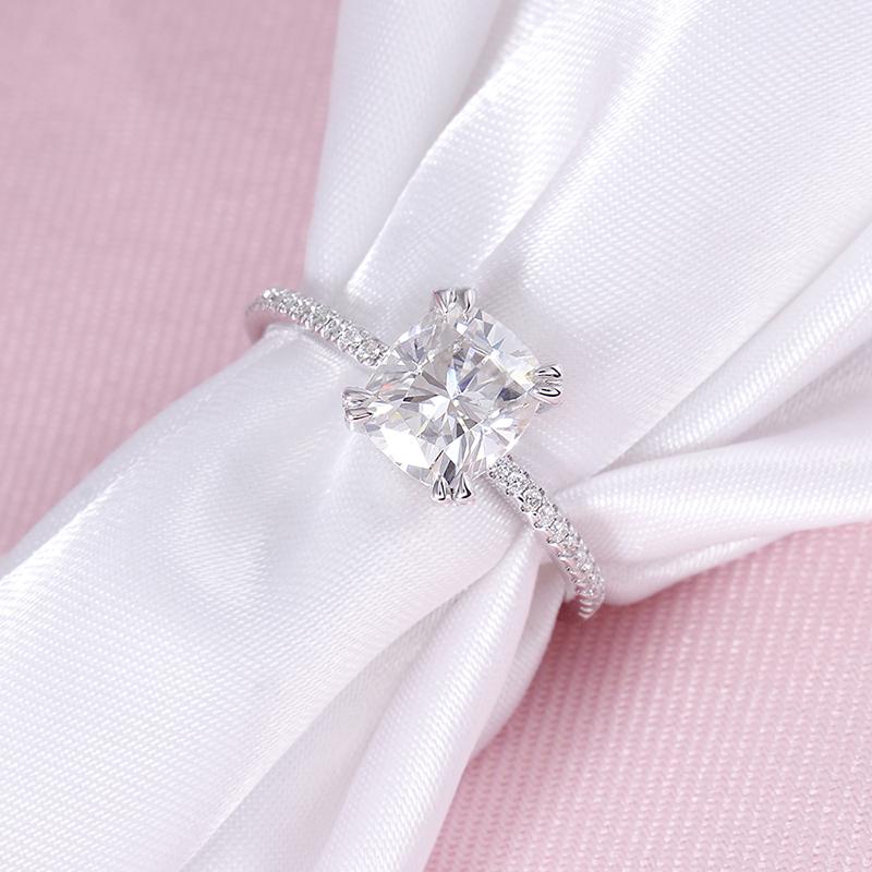 925 Sterling Silver Double Prong Cushion Cut CZ Diamond Classic Ring