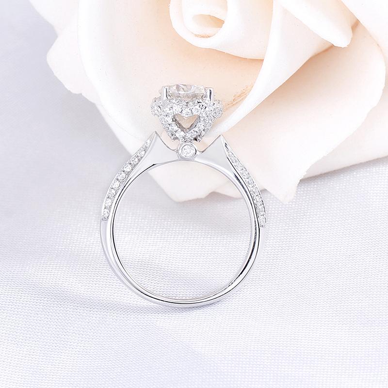 925 Sterling Silver Round Cut Hidden Halo & Pave CZ Ring