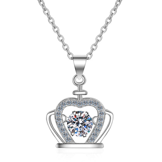 925 Sterling Silver Round Cut Dancing CZ Diamond Crown Pendant Necklace