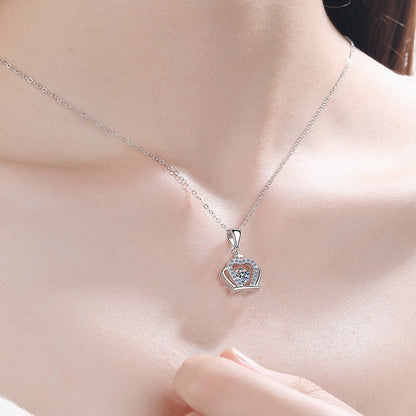 925 Sterling Silver Round Cut Dancing CZ Diamond Pendant Necklace