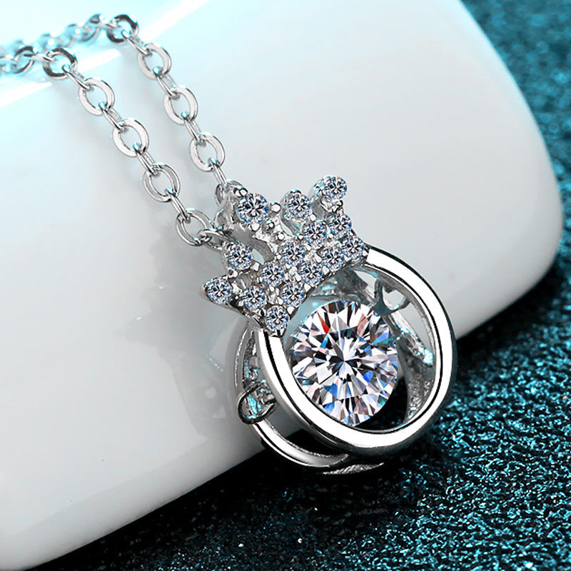 925 Sterling Silver Round Cut Dancing CZ Diamond Pendant Necklace