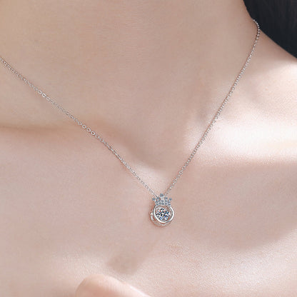 925 Sterling Silver Round Cut Dancing CZ Diamond Pendant Necklace