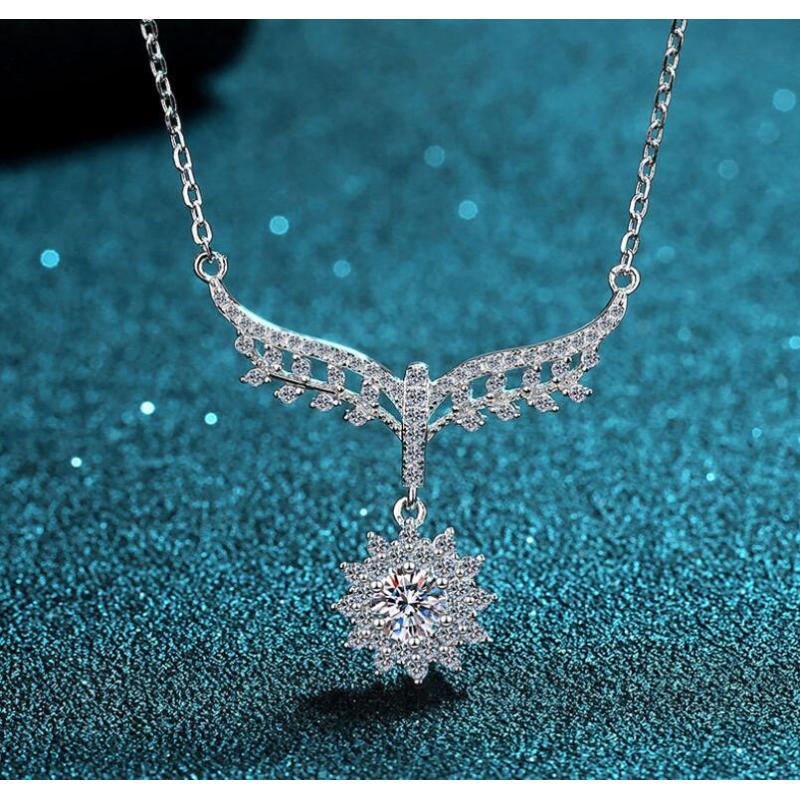 925 Sterling Silver Halo Round Cut CZ Diamond Wing Pendant Necklace