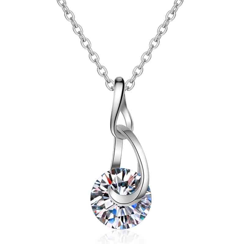 925 Sterling Silver Round Cut CZ Pendant Necklace