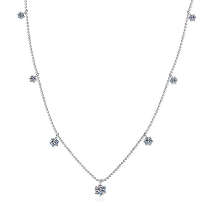 925 Sterling Silver Round Cut CZ Diamond 7-Stone Necklace