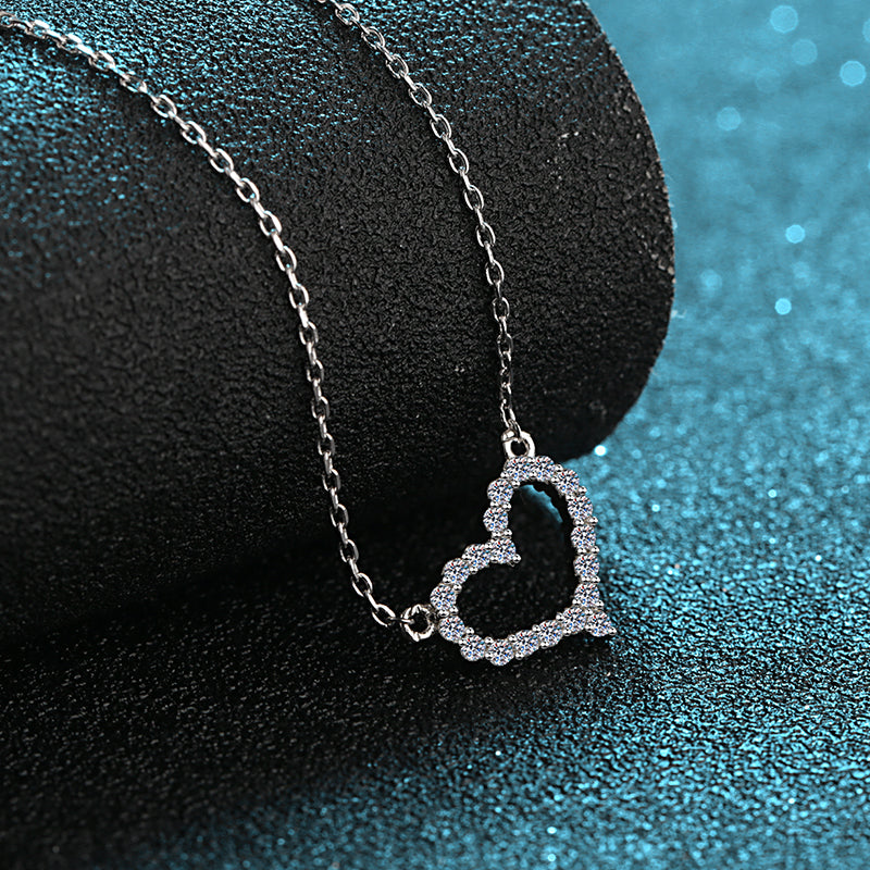 925 Sterling Silver Round Cut CZ Heart-shaped Necklace