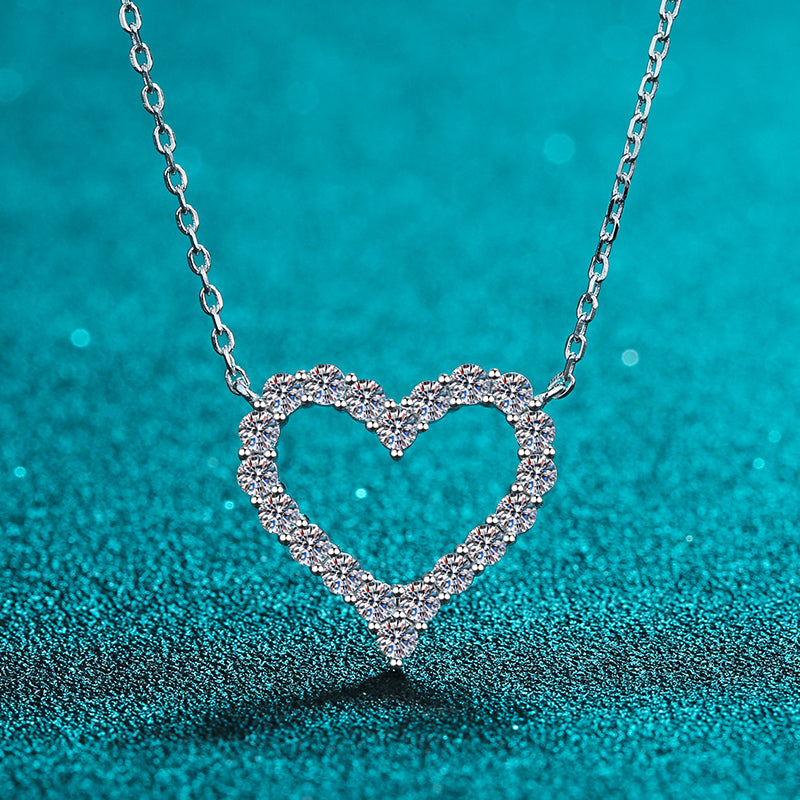 925 Sterling Silver Round Cut CZ Sweet Heart Love Necklace