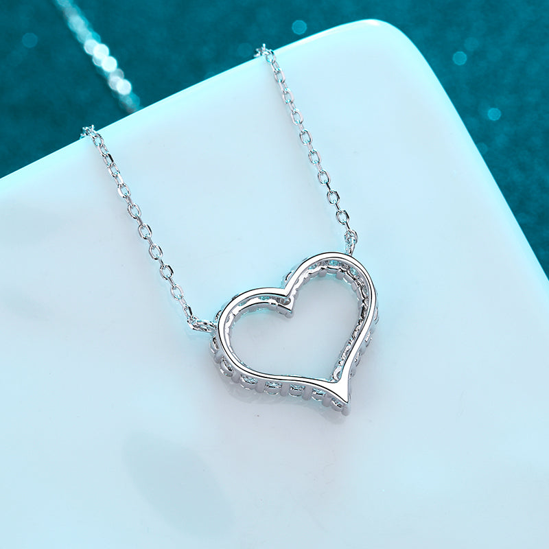 925 Sterling Silver Round Cut CZ Heart Love Necklace