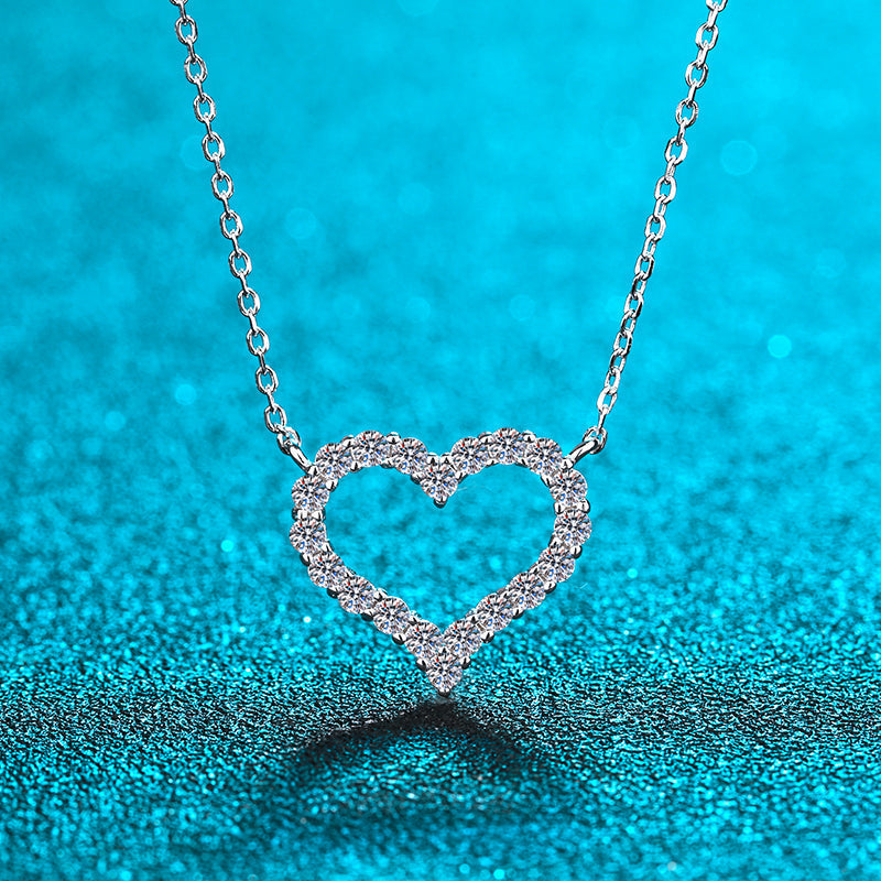 925 Sterling Silver Round Cut CZ Heart Love Necklace