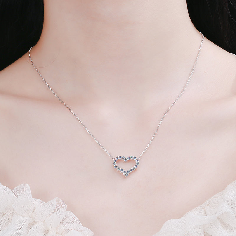 925 Sterling Silver Round Cut CZ Heart Love Necklace