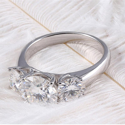 925 Sterling Silver Round Cut CZ Three Stone Ring for women