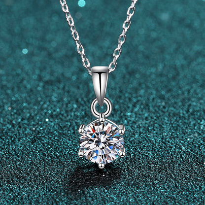 925 Sterling Silver Round Brilliant Cut CZ Diamond Pendant Necklace