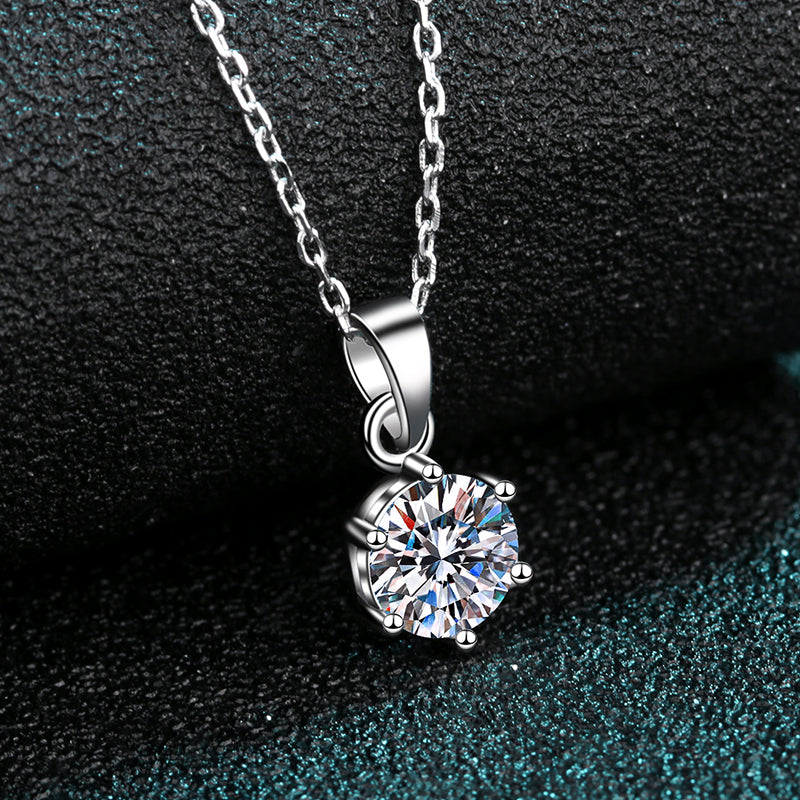 925 Sterling Silver Round Brilliant Cut CZ Diamond Pendant Necklace