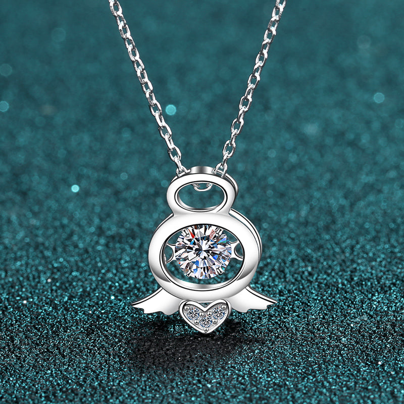 925 Sterling Silver Round Cut Dancing CZ Diamond Pendant Necklace