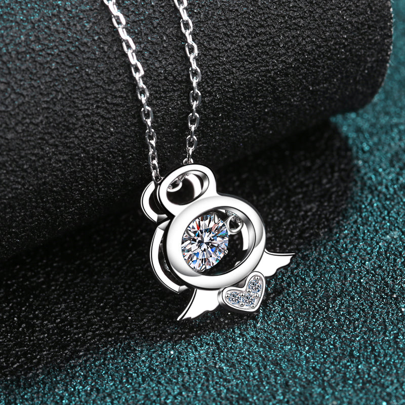 925 Sterling Silver Round Cut Dancing CZ Diamond Pendant Necklace