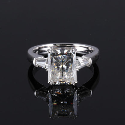 925 Sterling Silver Radiant Cut CZ Three Stone Engagement Ring