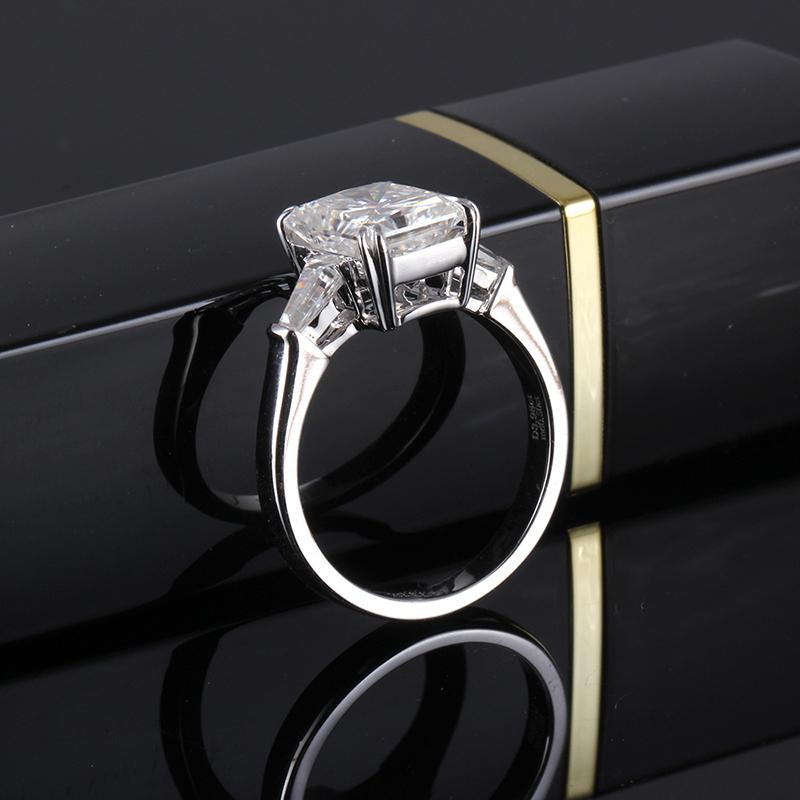 925 Sterling Silver Radiant Cut Three Stone CZ Engagement Ring