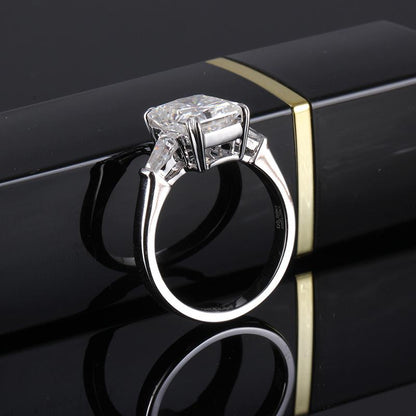 925 Sterling Silver Radiant Cut CZ Three Stone Engagement Ring