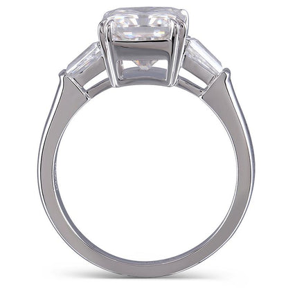 925 Sterling Silver Radiant Cut Three Stone CZ Engagement Ring