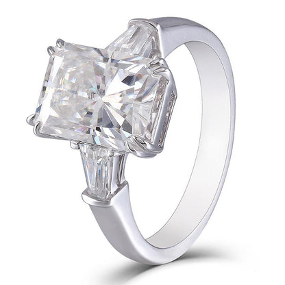 925 Sterling Silver Radiant Cut Three Stone CZ Engagement Ring