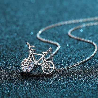 925 Sterling Silver Round Cut CZ Diamond Bicycle Pendant Necklace