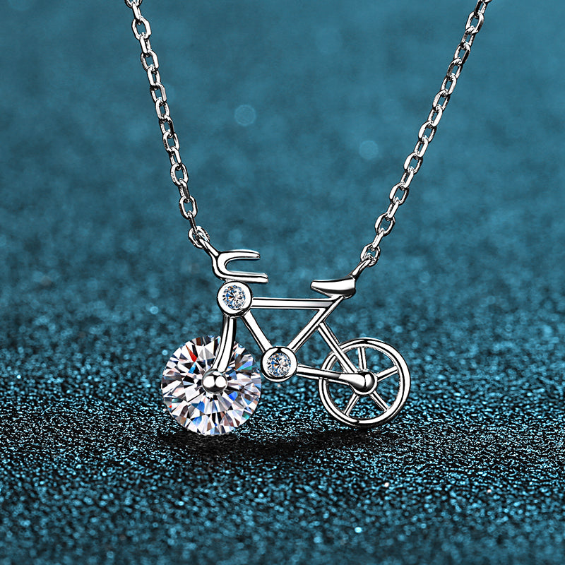 925 Sterling Silver Round Cut CZ Diamond Bicycle Pendant Necklace