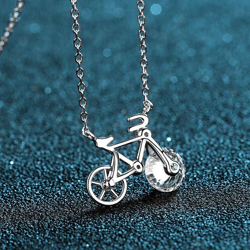 925 Sterling Silver Round Cut CZ Diamond Bicycle Pendant Necklace