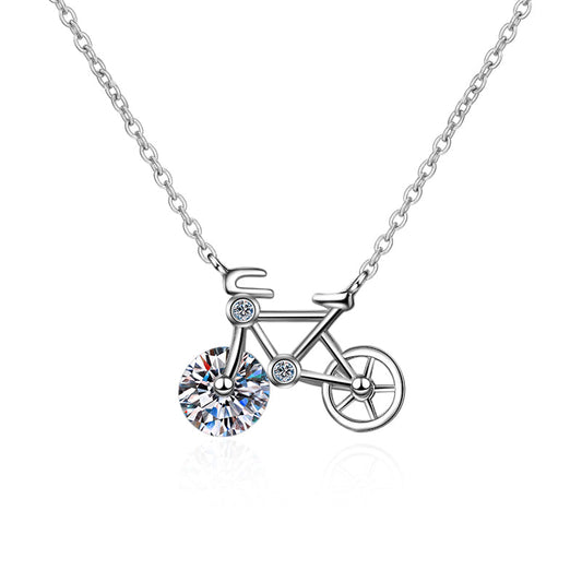 925 Sterling Silver Round Cut CZ Diamond Bicycle Pendant Necklace