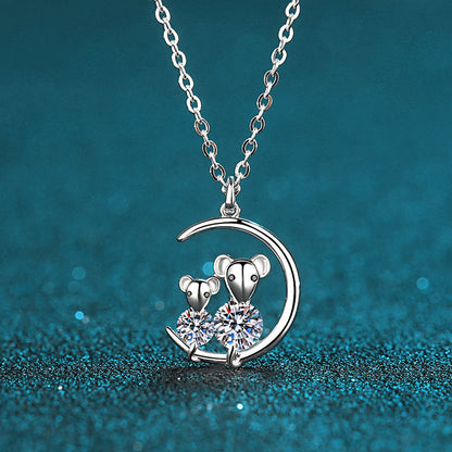 925 Sterling Silver Round Cut CZ Rat Necklace