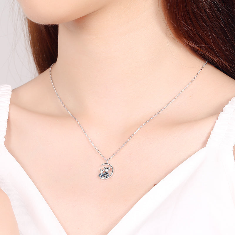 925 Sterling Silver Round Cut CZ Rat Necklace