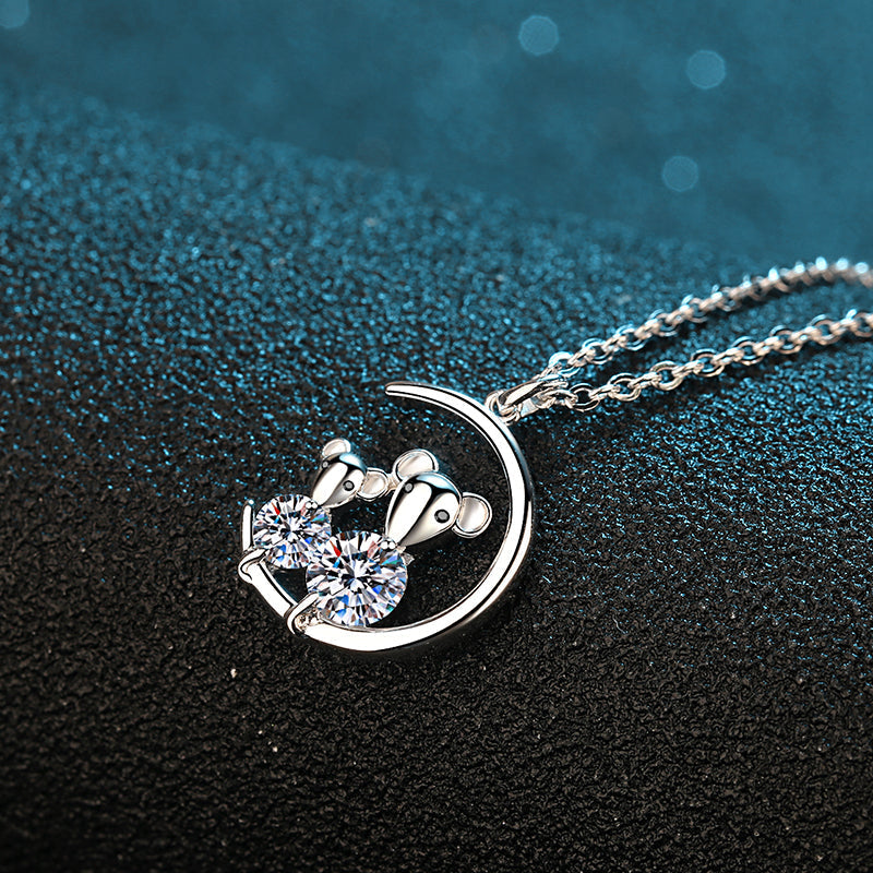 925 Sterling Silver Round Cut CZ Rat Necklace