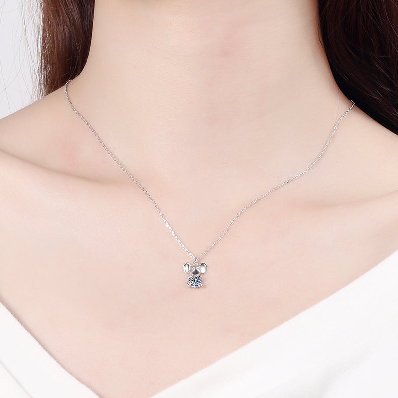 925 Sterling Silver Round Cut CZ Cute Rat Pendant Necklace