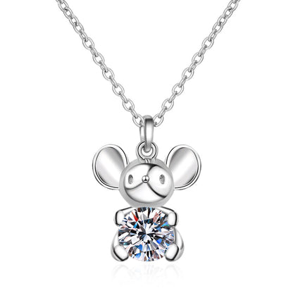 925 Sterling Silver Round Cut CZ Cute Rat Pendant Necklace