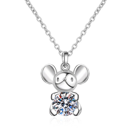 925 Sterling Silver Round Cut CZ Cute Rat Pendant Necklace